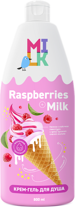 МИЛК Крем-Гель для душа МОЛОКО и МАЛИНА 800 мл 4640130797775