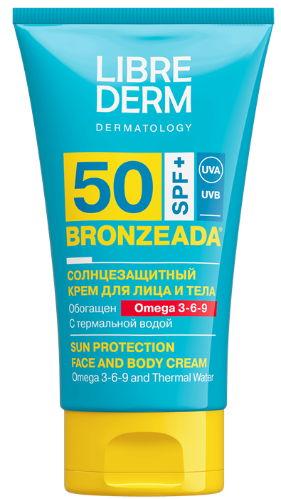 LIBREDERM BRONZEADA Крем солнцезащ.SPF50 Omega3-6-9 для лица и тела 150 мл 4630055160075 - фото 68469