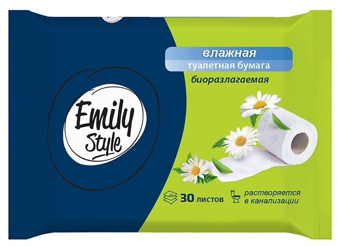 EMILY STYLE Туалетная бумага 30 шт РАСТВОРЯЮЩАЯСЯ влажная (зел) 4620739976078