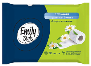 EMILY STYLE Туалетная бумага 30 шт РАСТВОРЯЮЩАЯСЯ влажная (зел) 4620739976078
